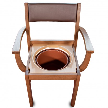 Chaise percée avec accoudoirs bois