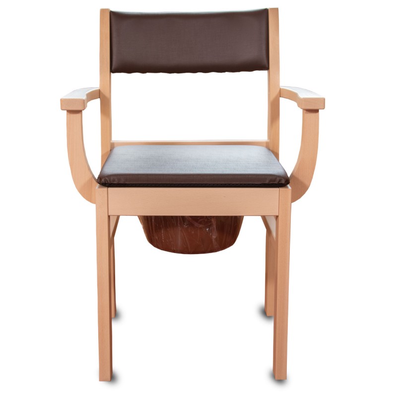 Chaise percée avec accoudoirs bois